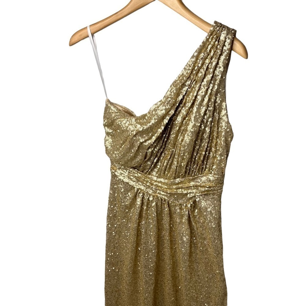 Revelry Starla Sequin Dress One Shoulder Gold Size 8 Bridesmaid Prom 2436 R - Picture 5 of 13